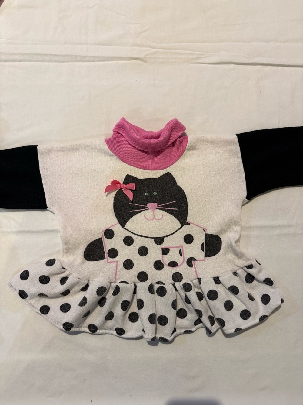 Girls Polka Dot Cat Ruffle Hoodie - Pink & Black